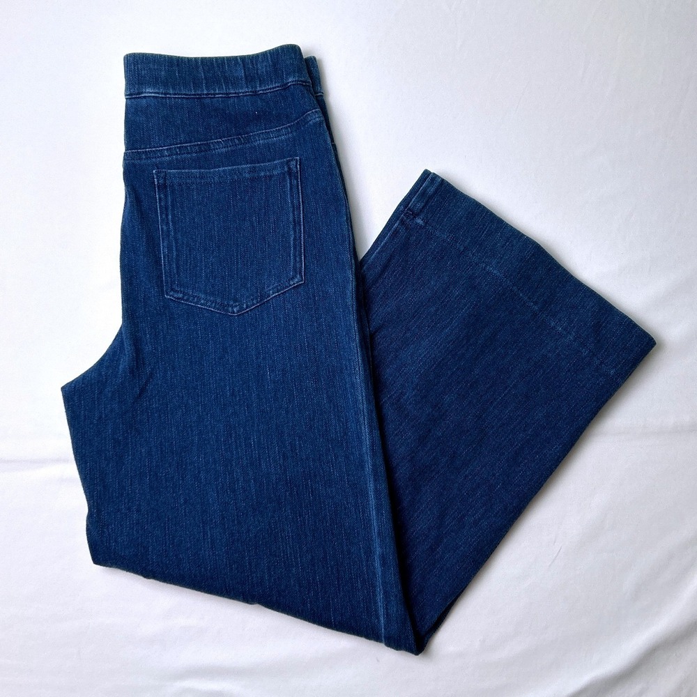 Isaac Mizrahi Stretch Cropped High Rise Wide Leg Pull On Denim Pants Size 6 Blue